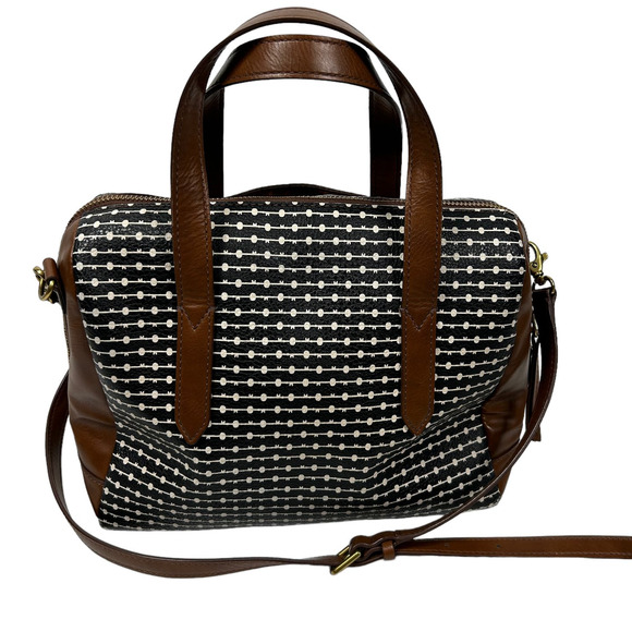 Fossil Handbags - Fossil Sydney Black White Brown Satchel / Crossbody